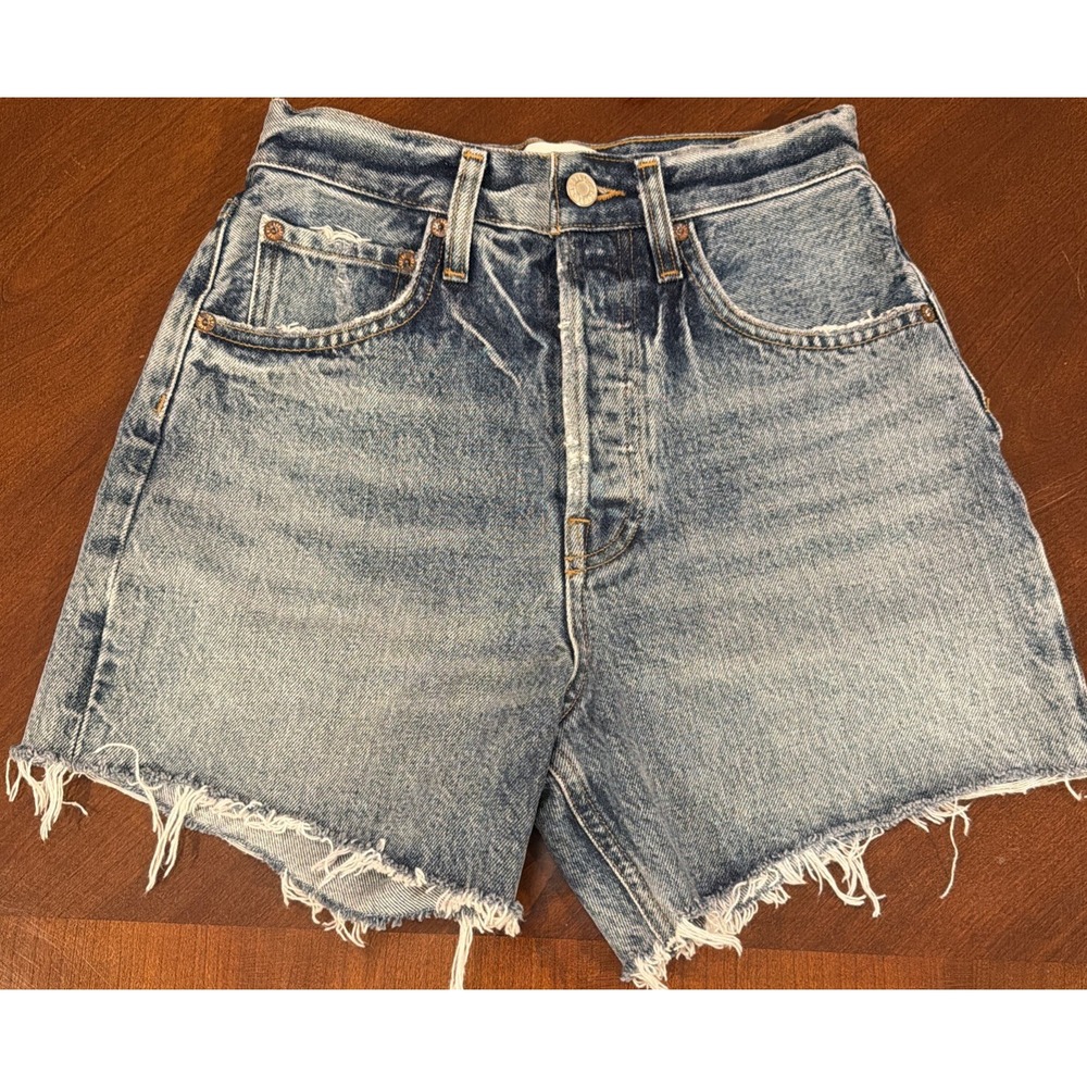 Agolde Light Blue Distressed Jean Shorts
